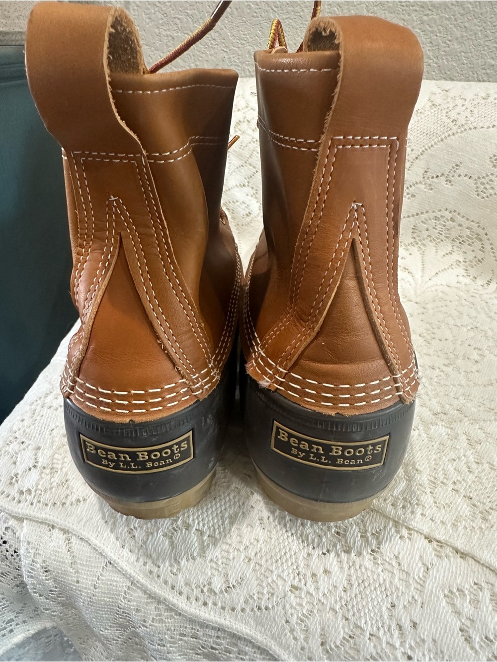 L.L. Bean  men’s Bean Boot Tan Leather and Brown Rubber Duck Boots size 12 - Picture 4 of 7